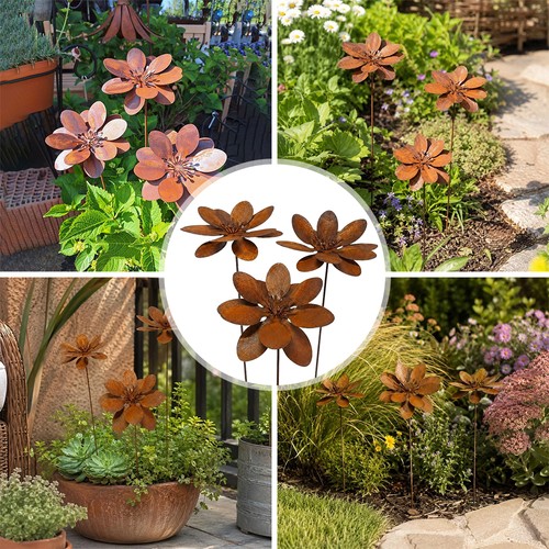 3pcs rustic metal flower - rustic,